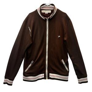Project E Vintage Jacket Mens XL Brown Bomber Full Zip Varsity Retro Casual